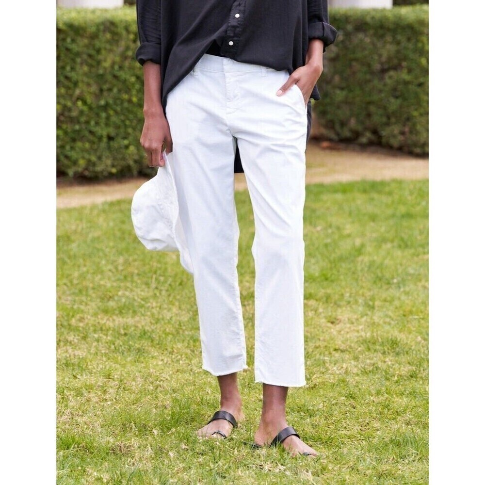 Frank & Eileen Wicklow The Italian Chino Cropped Raw Hem White Twill Pants 00